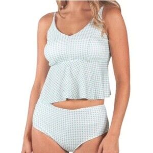 Simply Southern 2 pc Tankini Bathing Suit Size Small Blue Gingham High Top NWT